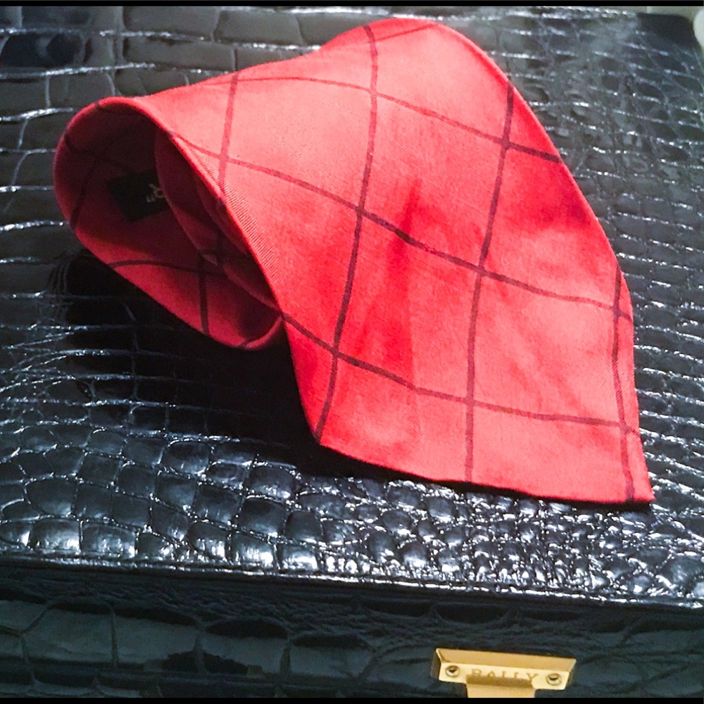 Kipper Red Black Grid Check Wide Silk Tie England